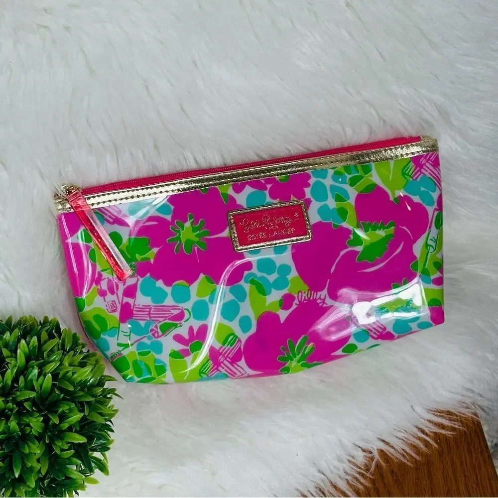 Lilly Pulitzer by estee Lauder Pink and Green Floral Bag